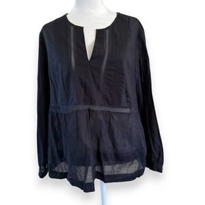 Levis Black V Neck Lace Trim Peasant Top Sz XL